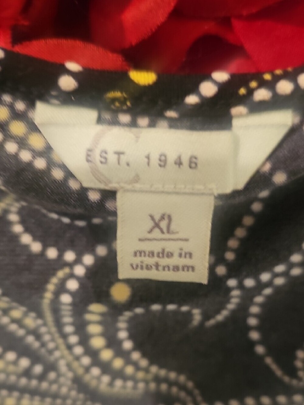 C Est. 1946 Black Blouse with White & Yellow Dot Swirl Raised Print Size Xlarge - Picture 2 of 8